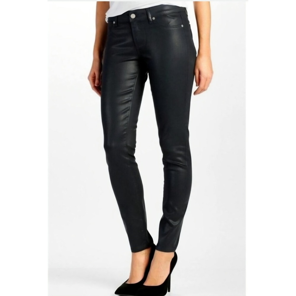 Paige Verdugo Ankle Petite Coated Black Skinny Jeans Size 28 Leather Look
